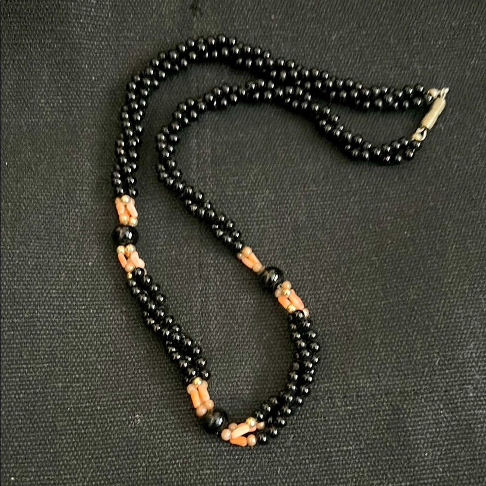 Stylish Black and Pink Necklace with Beads and Accent Pieces